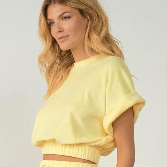 Elan Lenon Custard Yellow Cropped Terry Top Beach Top M - Picture 3 of 12